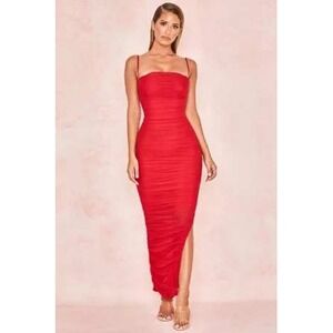 House of London LINI Red‎ Dress Sz M Maxi Ruched Bodycon Old Money Party Evening